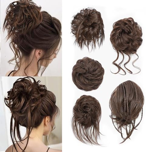 MNMNM 5/Pack Haarteil Mit Gummiband, Groß Dutt Haarteil, Gewellt Natürlich Kunsthaar Haargummi Damen Mit Haaren Hochsteckfrisuren Haarverlängerung, Messy Bun Haarteile (5 Stück/Packung) (8L#)