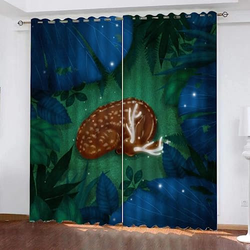 GIOVIA 3D REH Vorhänge Abdunkelnde mit ösen 2 Stücks Gardinen Blickdicht Verdunkelungs Tropisch Dschungel Kälteschutz Scheibengardinen für Junge Mädchen Schlafzimmer B 234 X H 183 cm
