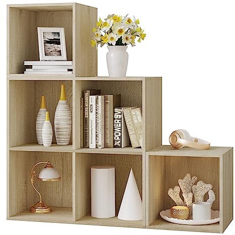 WOLTU Regal für Buch Spielzeug, Bücherregal mit 6 Fächern, Schrank für Wohnzimmer Schlafzimmer, Raumteil aus Holzewerkstoff, Würfelregal Stufenregal 90x90x30 cm, helle Eiche, SK027hei