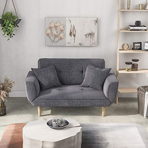 Merax Kleines Schlafsofa, 2-Sitzer, Wohnzimmer-Couch, Liege und Schlaffunktion, modern und elegant, perfekt für Kinderschlafzimmer, graues Stoffmaterial, grau, 125 x 61 x 70 cm