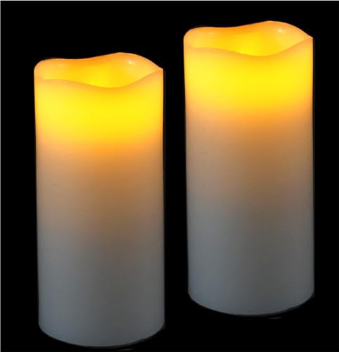 Flair Flower LED Kerzen Echtwachs 2er Set elektrische Kerze LED-Kerze flackernd Warmweiß Stimmungslicht Lichter Dekoration Stumpenkerze große Adventskerzen Adventskranz Kranz Valentinstag, 12,5x5,5cm