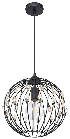 Hängelampe Hängeleuchte Pendellampe Pendelleuchte Wohnzimmerlampe, K5 Kristalle Metall schwarz Retro, 1x E27 Fassung, DxH 30x120cm