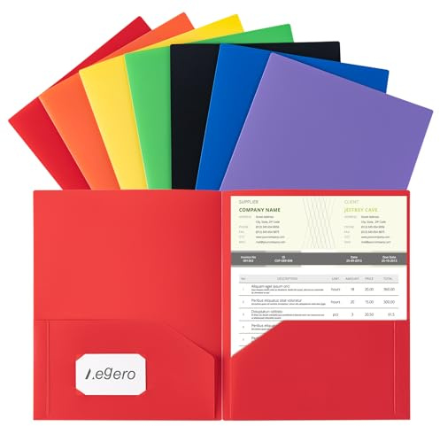 Aegero Plastic Folders with Pockets (7 Pack, Assorted Colors), Durable Heavy Duty File Folders with Business Card Slot, 2-Pocket Folder for Schoolwork & Office,Letter Size…