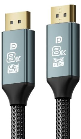 VisionSync 8K DisplayPort Cable 1.4,DP to DP Cable 2M (VESA Certified,8K@60Hz/4K@144Hz/2K@240Hz),Braided 32.4Gbps Display Port Cables Cord Compatible FreeSync G-Sync HDR HDCP Gaming Monitor,TV,PC