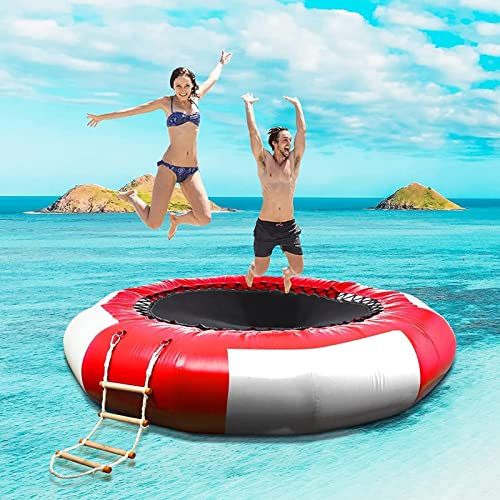 PLJKIHED Aufblasbares Wassertrampolin, 6,5 Fuß große runde Bounce-Schwimmplattform für Kinder und Erwachsene mit Luftpumpe, Wasserparkausrüstung, 6,5 Fuß/2,0 m Stabilize
