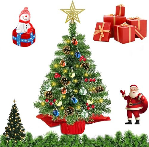 MTINRNI Mini Weihnachtsbaum,50cm Künstlicher Weihnachtsbaum Tisch,Tannenbaum mit Stern-Baumspitze und Batterie Betrieben 30 Warmweiß LED.für Innen,Winter,Advents und Weihnachtsdeko.