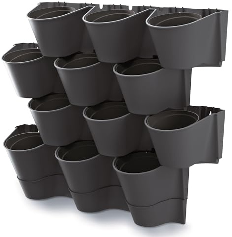 HRB 12 er Set Pflanztöpfe, Witterungsbeständiger Vertikaler Garten, Pflanzturm mit separater Bewässerung, robuster Blumentopf Wandgarten für Pflanzen