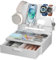 Pezin & Hulin Bamboo Phone Docking Station with Drawer, Foldable Nightstand Charging Organizer for Men and Women (White)
