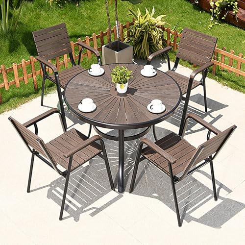 LLZJDDPLY Gartenmöbel Set, Gartentisch und stühle, Runder Terrassentisch und 4 Stapelstühle for den Garten, Esstisch und Stühle for die Terrasse