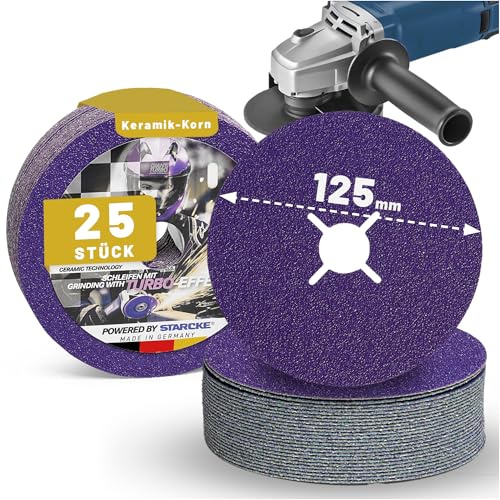 STARCKE® Fiberscheiben 125mm Metall für Winkelschleifer [25x] Langlebig - MADE IN GERMANY - GIANT TURBO - Fiberscheibe & Flexscheibe - für Stahl, Edelstahl, Aluminium, Titan (P80)