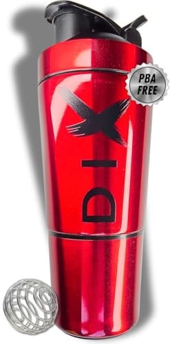 DIX ✗ SHAKER proteine 750 ml ✗ In acciaio inossidabile con scomparto da 60 grammi per polveri ✗ Bottiglia sportiva ✗ Senza BPA ✗ (ROSSO) ✗