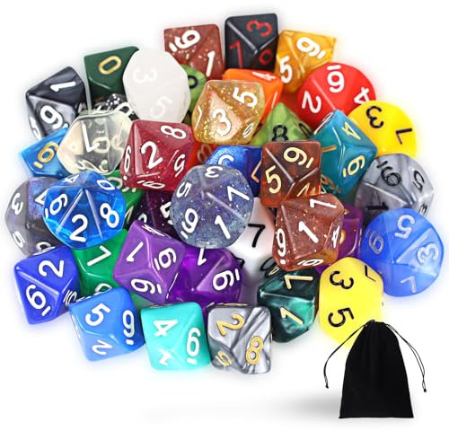 QUTHZZHY Set di 40 dadi poliedrici, dadi D10, dadi da gioco, dadi da gioco per dungeon e dragons DND RPG MTG, colore casuale, dadi da gioco di colori, gioco di carte