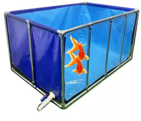 Piscina Fuori Terra Trasparente, Telo in PVC con Struttura in Acciaio, valvola di Scarico, Finestra di osservazione per Pesci, Koi, Pesci Rossi - Blu e Trasparente, 120x80x70 cm