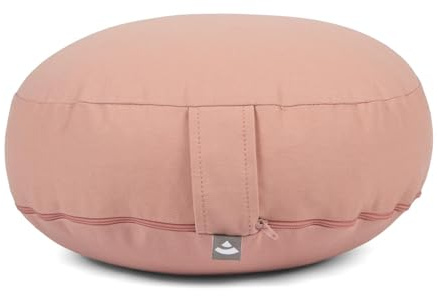 Bodhi Meditationskissen Rondo ECO extra flach | Bodenkissen mit Bio Dinkelfüllung | Bezug aus 100% Baumwolle | Yogakissen mit 15,5 cm Sitzhöhe | Waschbarer Bezug mit Trageschlaufe | Rosé