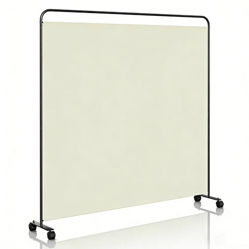 Peviasot Paravent Raumteiler Klappbar Freistehend Trennwand auf Rollen, Umkleide Sichtschutz, Raumtrenner 1 Teilig 185 x 180 cm, freistehendes Raumteiler für Büro Schlafzimmer - Beige