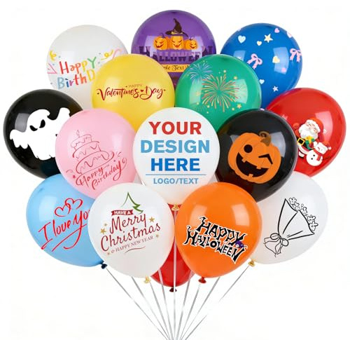 Personalisierte Luftballons mit Logo/Text bedrucken, Latex Heliumballons 12 Zoll, 100 200 500 Stück Deko, Ideal für Geburtstagsdeko, Hochzeit, Babyparty, Jubiläum (200)