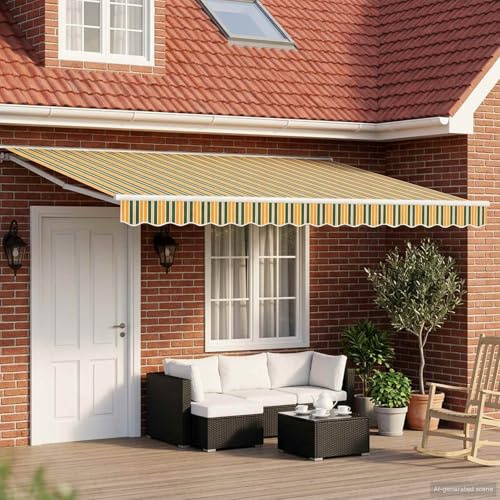 Tenda da sole elettrica estensibile, 5 x 3 metri, con manovella e telecomando, tenda a semicassetta in poliestere con rivestimento in poliuretano e telaio in acciaio e alluminio verniciato a polvere
