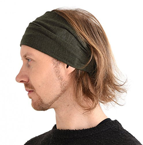 CHARM Leinen Haarband Herren Bandana - Damen Piraten Stirnband Kopftuch Kopf Band Elastisch Haarband Sport Mode Khaki