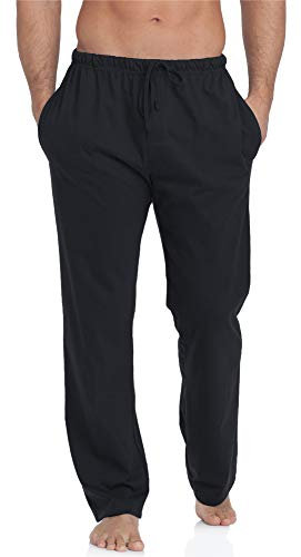 Timone Herren Schlafanzugshose Lang Pyjamahose aus Baumwolle Freizeithose Schlafhose Loungewearhose mit Taschen Nachtwäsche Hose für Herren Sleepwear TPP-001 (Schwarz, M)