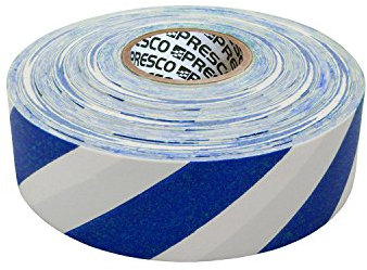 Presco Rouleau de ruban de signalisation à rayures : 4,5 cm x 91,4 m (rayures blanches et bleues) [non adhésif]