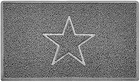 Nicoman Star Shape Embossed Entrance Door Mat Non Slip Dirt Trapper PVC Spaghetti Mat with Rubber Base, Jet Washable Quick Drying Doormat Indoor or Outdoor - (Medium, Grey, 75 x 44cm)