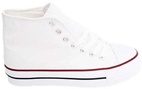Zapatillas Altas Blancas Lona Mujer Bambas Deportivas con Plataforma 3.5cm, T.37