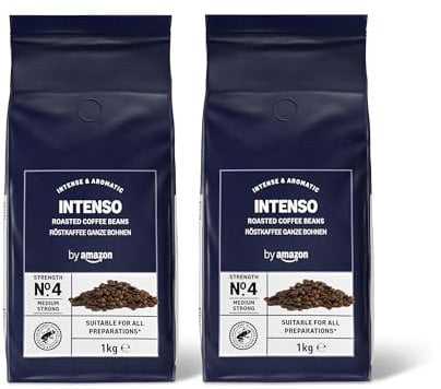 by Amazon Caffè in Grani Intenso, Tostatura Scura, 2kg (2 Confezioni da 1kg) - Certificato Rainforest Alliance