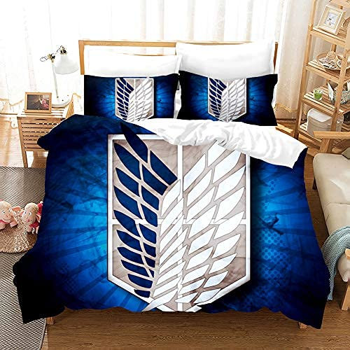 PTNQAZ Anime New Kids Attack on Titan Bettwäsche-Set für Jungen, 3D-gedruckte Bettbezüge mit Kissenbezügen, Kinder-Bettwäsche (Einzelbett)