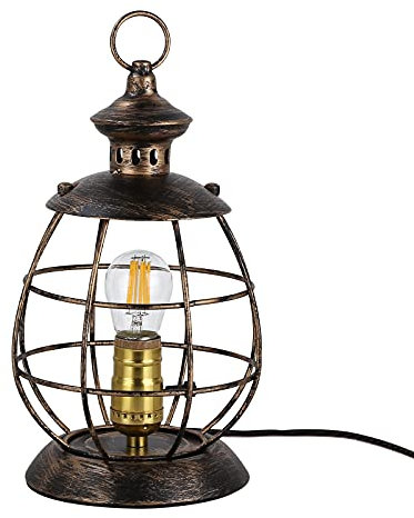 Led modern Tischlampe Messing Nachttischlampe Elegant für Kinder wohnzimmer Tischleuchte Landhaus innen Vintage Antik Industrial Lampe Laterne Retro design mit Lampenschirm und e27 fassung rustikal