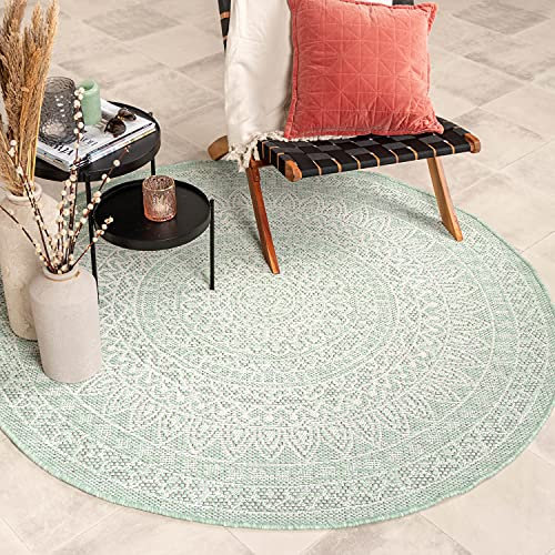 FRAAI | Home & Living In- & Outdoor Teppich Rund - Summer Azteca Mint - Wetterfest - Polypropylen - Flachgewebe - Balkon, Garten/Terrasse - Terrasse - Rug