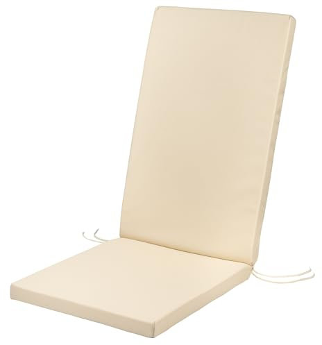 SOFTILLO Waterproof High Back Chair Cushion With Ties 120x45x4cm | Indoors/Outdoors Patio Seat Pad Cushion For Garden Chairs, Loungers, Recliner, Relaxer | Water-Resistant Material |Natural