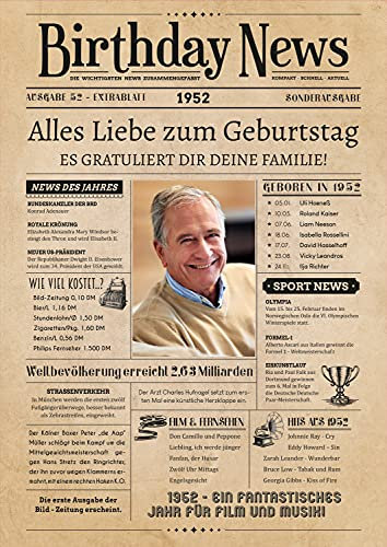 PRINTALA Geburtstagszeitung - personalisiert mit Deinem Text & Foto | Jahrgang nach Wahl | Posterdruck (1952)