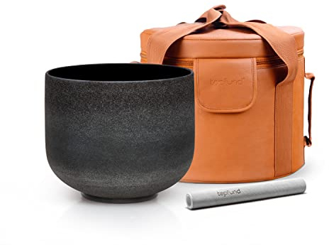 TOPFUND Bol chantant en cristal du chakra du plexus solaire, note mi - avec étui de transport en cuir synthétique et maillet en daim - Noir - 25,4 cm