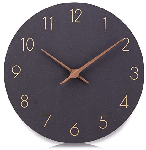 NESIFEE Wanduhr Ohne Tickgeräusche Schwarz Holz MDF Groß küchenuhr modern lautlos Uhr Wand Wanduhr geräuschlos Wohnzimmer Kinder wanduhren holzuhr Design 30cm kinderzimmer holzuhr
