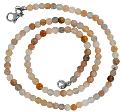 Taddart Minerals – Braun Beige Halskette aus dem natürlichen Edelstein Mondstein mit 4 mm Kugeln und 45cm Länge – handgefertigt