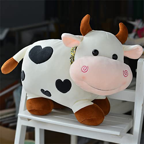 TROYSINC Plüschtier Kühe mit Schal, Weiche Kuscheltier ca. 28 cm groß, Süßer Cartoon Kissen, Kreative Geschenke für Erwachsene und Kinder (Weiß)