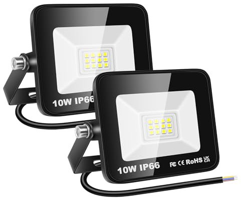 RIGIDON 2x 10W Focos led Exterior, 1000LM Luz Exterior Led, IP66 Impermeable 6000K Blanco Frío, Proyector LED Exterior Luz de Seguridad Para Jardín Patio Plaza Garaje Terraza Estadio Obra
