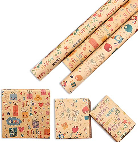Geschenkpapier für Geschenkverpackung, Graffiti Gefaltetes Papier, Recycling-Geschenkpapier, Geschenkpapier Geburtstag, Geschenkverpackung Papier für Weihnachten, Muttertag, DIY,50 * 70CM (3 Blatt)