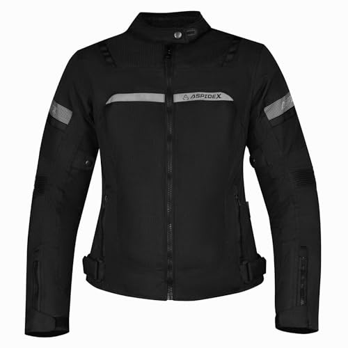 Aspidex Motorradjacke für Damen, mit zugelassenen Schutzen, super Sommer, Schwarz , S