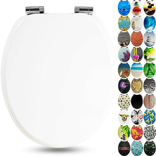 SANFINO® Premium WC Sitz mit Absenkautomatik – hochwertige Toilettendeckel aus Holz, viele bunte Motive, hoher Sitzkomfort, einfache Montage inklusive Montageanleitung – White