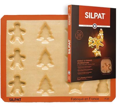 Silpat Moule Noel 12 Empreintes – Gateau, Biscuit, Chocolat - Pâtisseries Festives, Créatives – Silicone Antiadhésif, Qualité Professionnelle – Cuisson Optimale, Démoulage Facile – Format Polyvalent