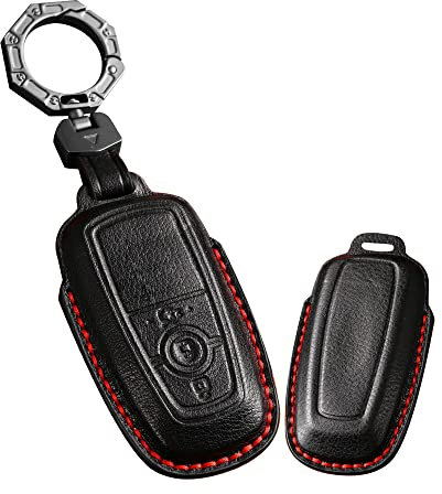 ontto Coque de clé de voiture en cuir pour Ford Fusion Edge Mustang F150 F250 F350 F450 Explorer Expedition Ecosport - Porte-clés intelligent - Noir