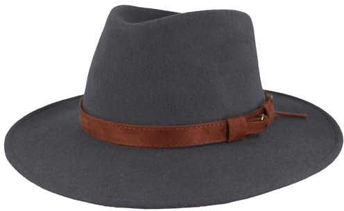 Breiter Rollbarer Outdoor Filzhut 100% Wolle Wasserabweisend Hut faltbar Ledergarnitur Anthrazit 60