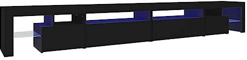 vidaXL Meuble TV avec Lumières LED Centre de Divertissement Rangement Meuble Média Meuble de Salon Salle de Séjour Maison Noir 290x36,5x40 cm