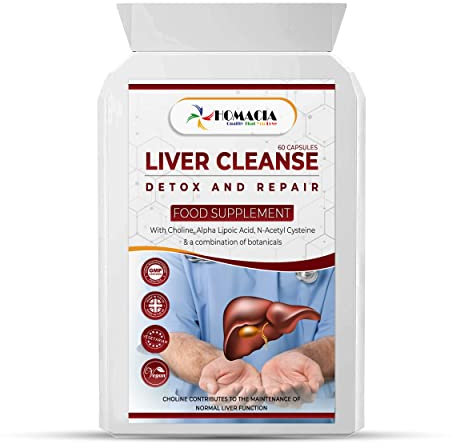 Liver Cleanse Detox and Repair by Homacia – Colon Cleanse Advanced Detox Supplement – Fatty Liver Supplements – Natural Laxatives for Constipation Relief – UK Made Liver Care Capsules – 60 Caps