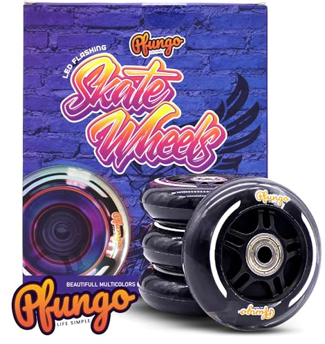 PFUNGO 4 Roues LED Lumineuses Multicolores 80 * 24mm pour Rollers en Ligne, Confortables et Stylées, Parfaites pour Loisirs, Sécurité Nocturne et Patinage.