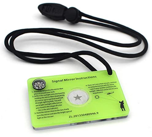 Gonetre Überlebensspiegel, wasserdicht, reflektierend, Signalspiegel mit Kompass, Umhängeband, Outdoor, Camping, Wandern, Rucksackreisen, Klettern, Notfall