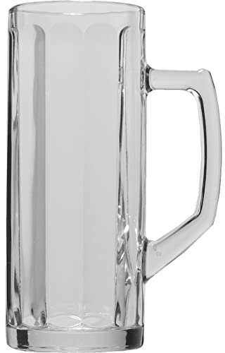 6 Bierseidel Bierkrüge aus Glas Biergläser mit Henkel, geriffelt, 0,4 Liter geeicht mit Füllstrich