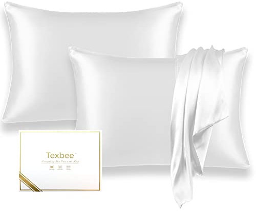 Texbee Seidenkissenbezug Haar- und Hautpflege mit beidseitigem Reißverschluss 22 Momme Seide 2 Stück 40x60cm-Elfenbeinweiß