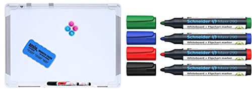 ANSIO A3 42 x 30 cm Doppelseitiges magnetisches Whiteboard Kit - Weiß & Schneider Maxx 290 Marker Etui mit 4 Farben